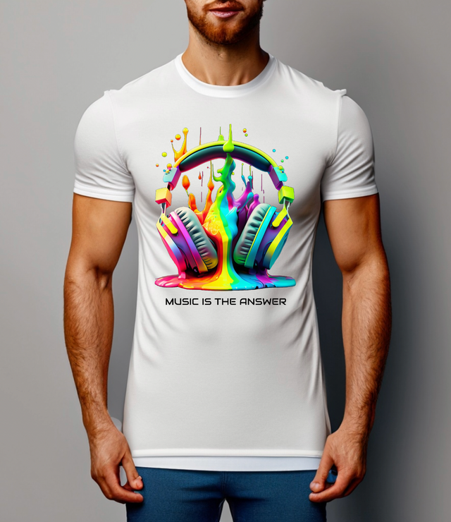 Auriculares con goteo Rainbow Music es la respuesta Camisetas de IA | Grooveman Music