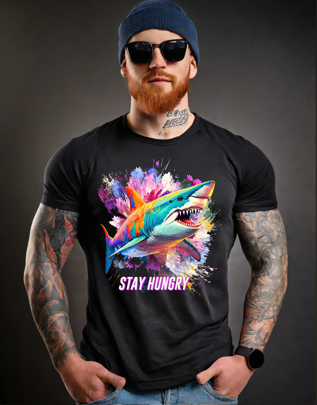 Shark Stay Hungry Exclusive T-Shirts | Grooveman Music