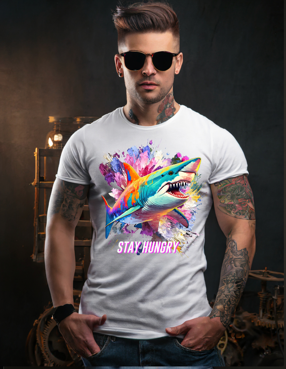 Camisetas exclusivas Shark Stay Hungry | Grooveman Music