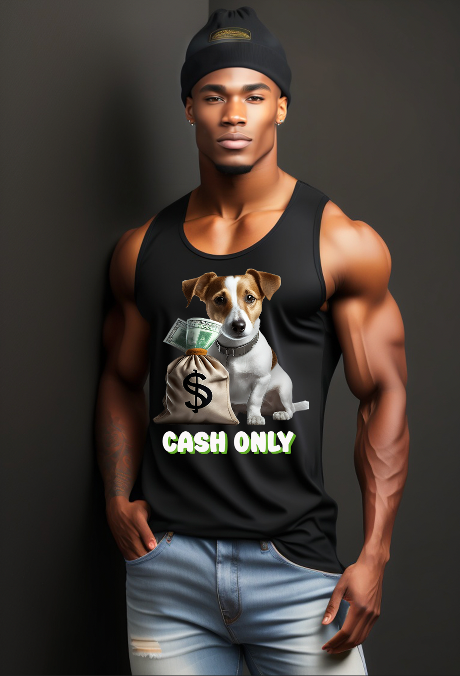 Camiseta sin mangas con el logo de Jack Russell Dog Cash Only | Grooveman Music