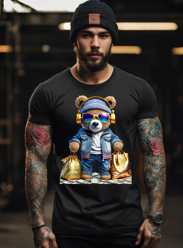 Teddy with Gold Headphones Exclusive T-Shirts | Grooveman Music