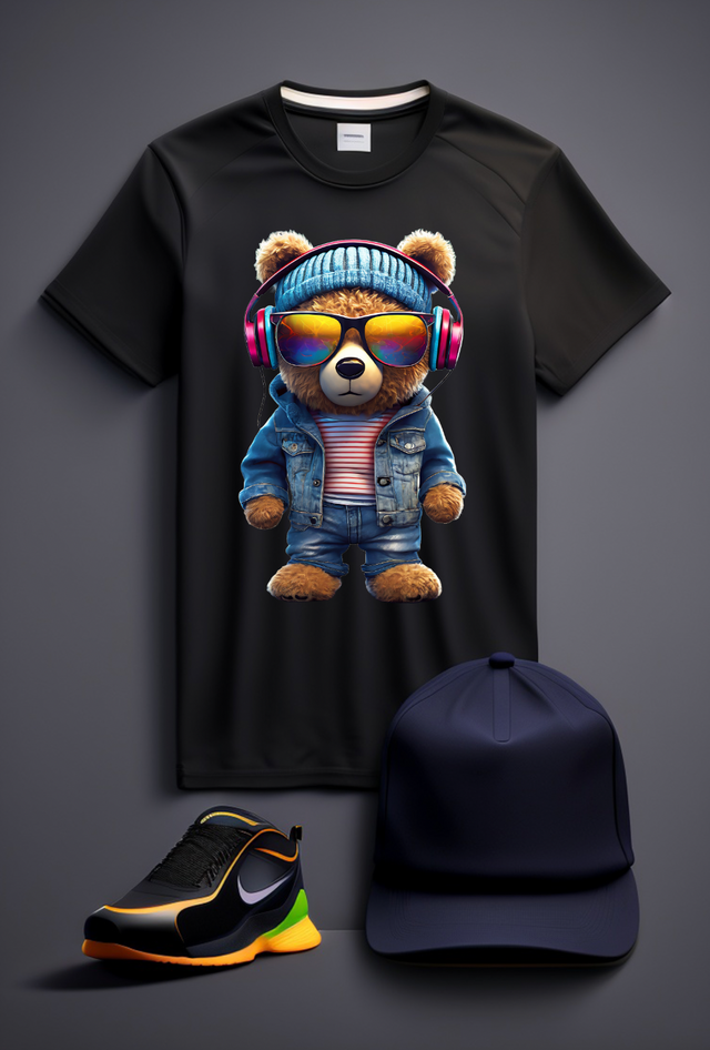 Camisetas exclusivas de osito de peluche con auriculares y gorro rosas | Grooveman Music