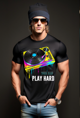 Camisetas exclusivas de Turntable Work Hard Play Hard | Grooveman Music