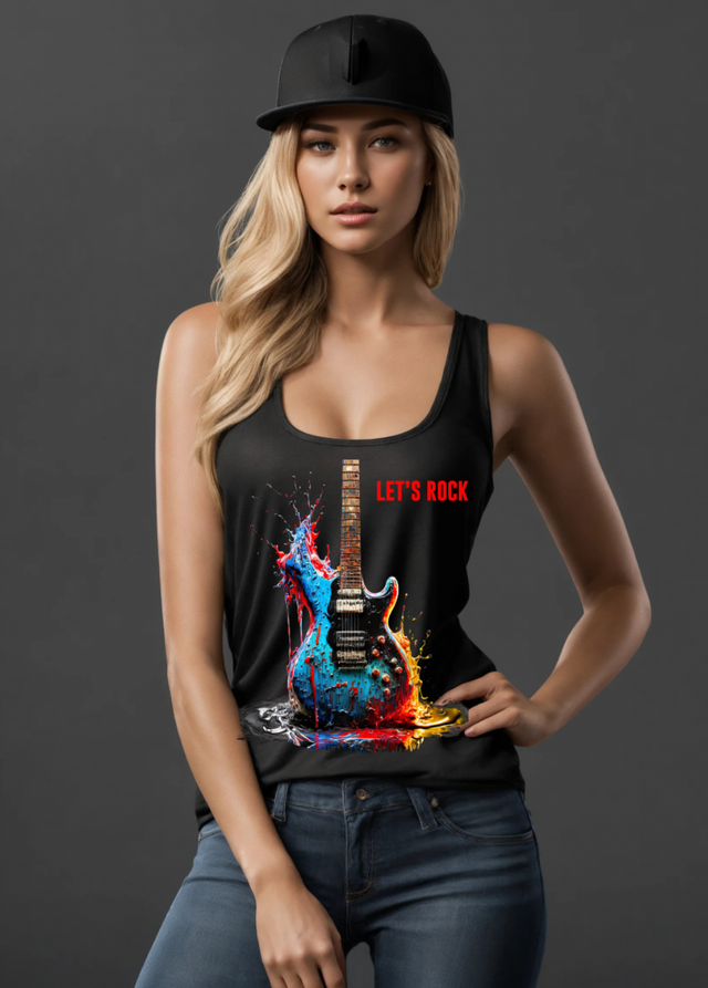 Camiseta sin mangas con la frase "Let's Rock" de la guitarra | Grooveman Music