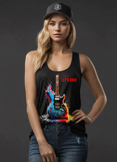 Camiseta sin mangas con la frase "Let's Rock" de la guitarra | Grooveman Music