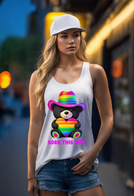 Camiseta sin mangas con el arcoíris "Teddy Born this Way" | Grooveman Music