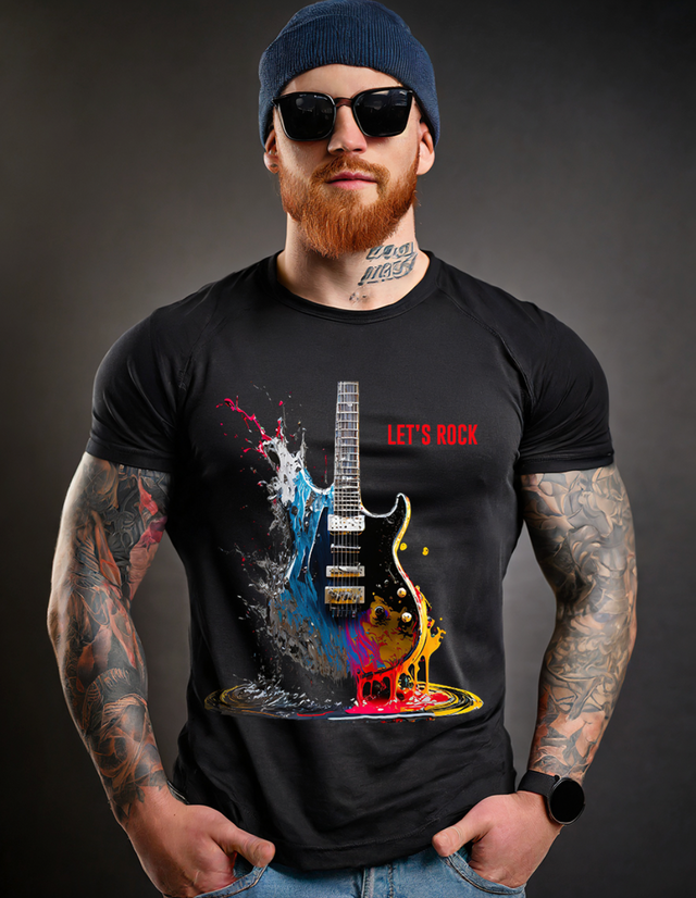 Let's Rock Electric Guitar Art design Exclusive T-Shirts | Grooveman Music