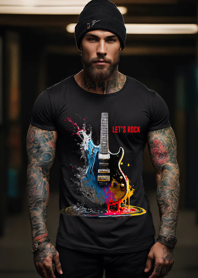 Camisetas exclusivas con diseño de guitarra eléctrica Let's Rock | Grooveman Music