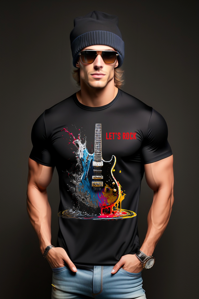 Camisetas exclusivas con diseño de guitarra eléctrica Let's Rock | Grooveman Music