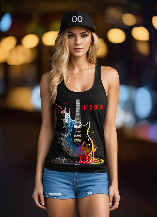 Let's Rock Electric Guitar Art Design Tank Top | Grooveman Music