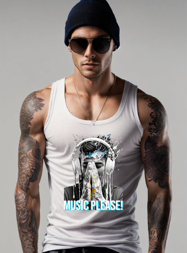 Camiseta sin mangas exclusiva con diseño artístico Praying Hands Music Please | Grooveman Music