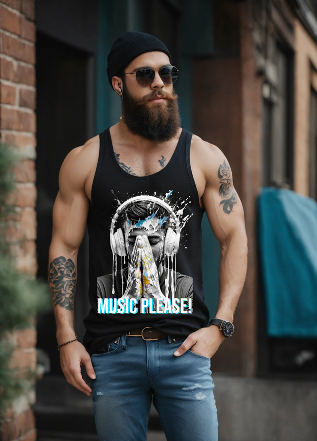 Camiseta sin mangas exclusiva con diseño artístico Praying Hands Music Please | Grooveman Music