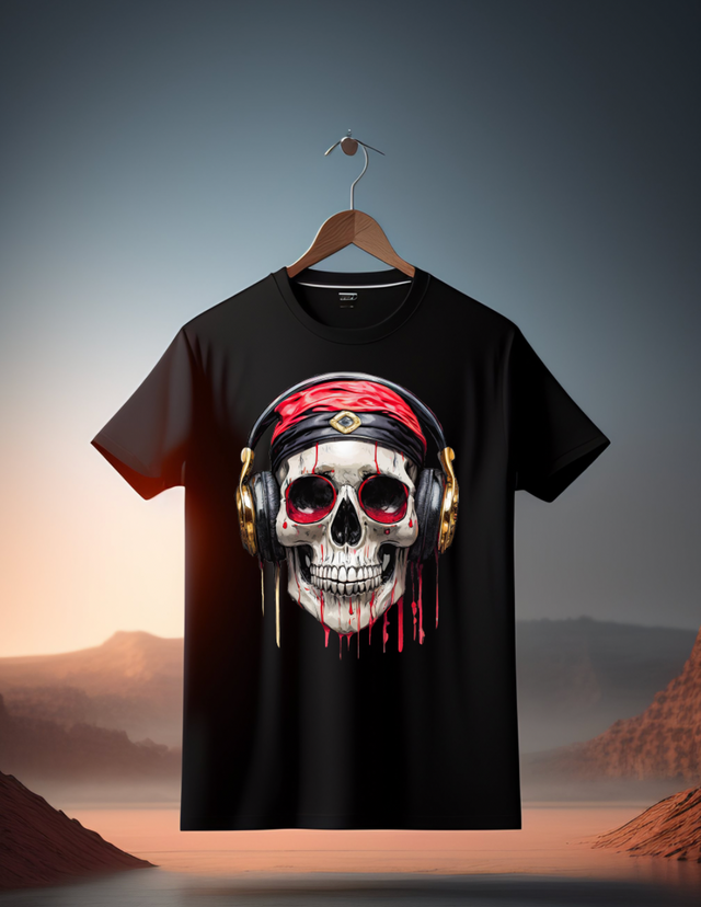 Camisetas exclusivas con diseño artístico de auriculares con calavera dorada | Grooveman Music