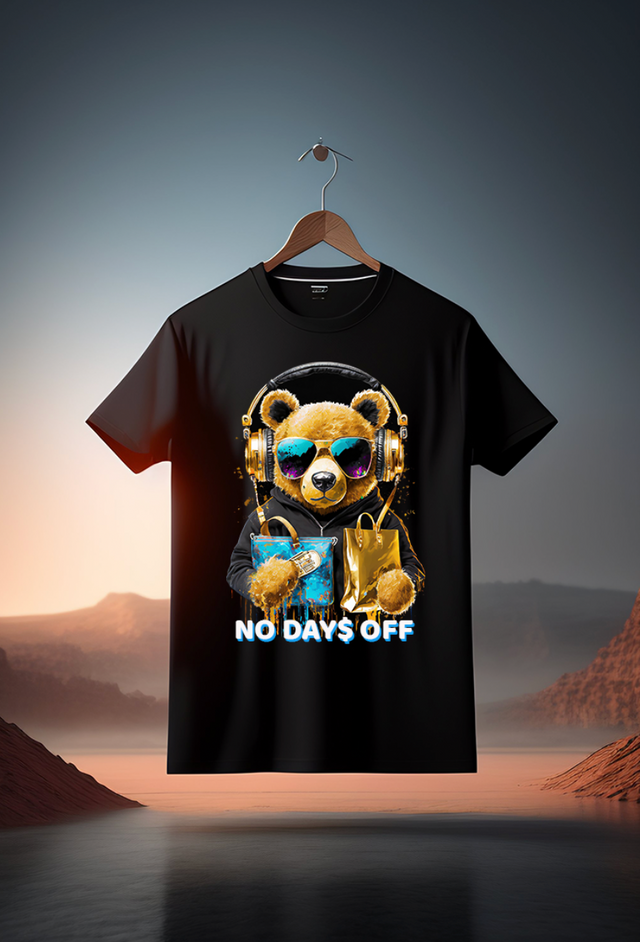 Camisetas exclusivas doradas con la bolsa de dinero de Teddy No Days Off | Grooveman Music