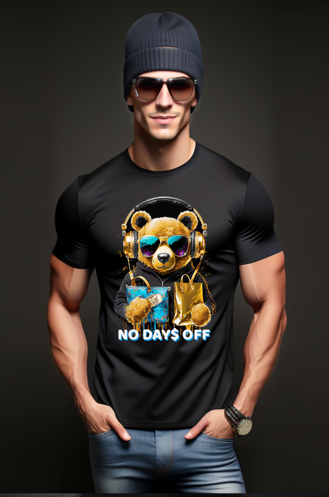 Camisetas exclusivas doradas con la bolsa de dinero de Teddy No Days Off | Grooveman Music