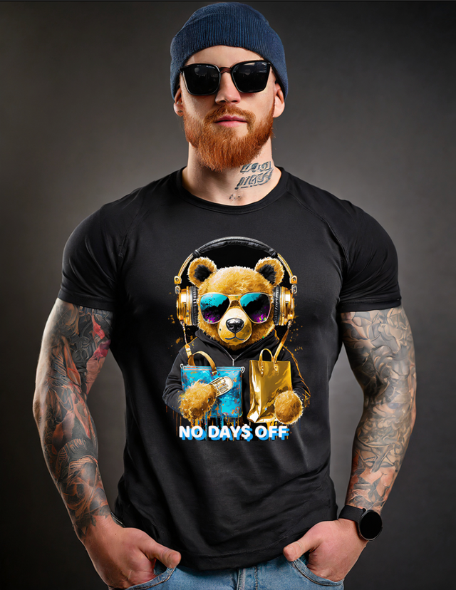 Camisetas exclusivas doradas con la bolsa de dinero de Teddy No Days Off | Grooveman Music