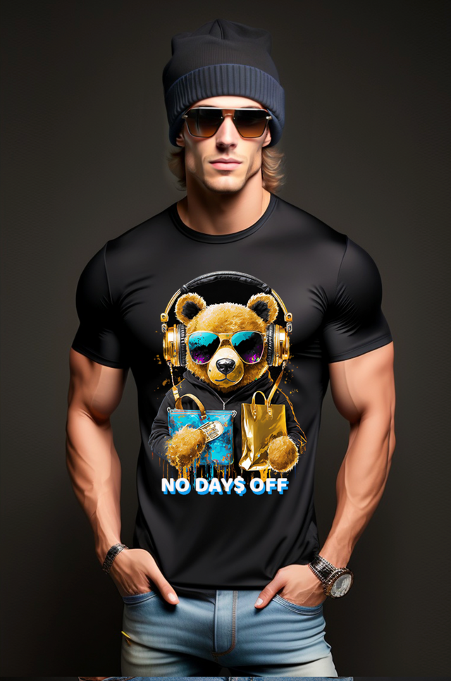 Camisetas exclusivas doradas con la bolsa de dinero de Teddy No Days Off | Grooveman Music