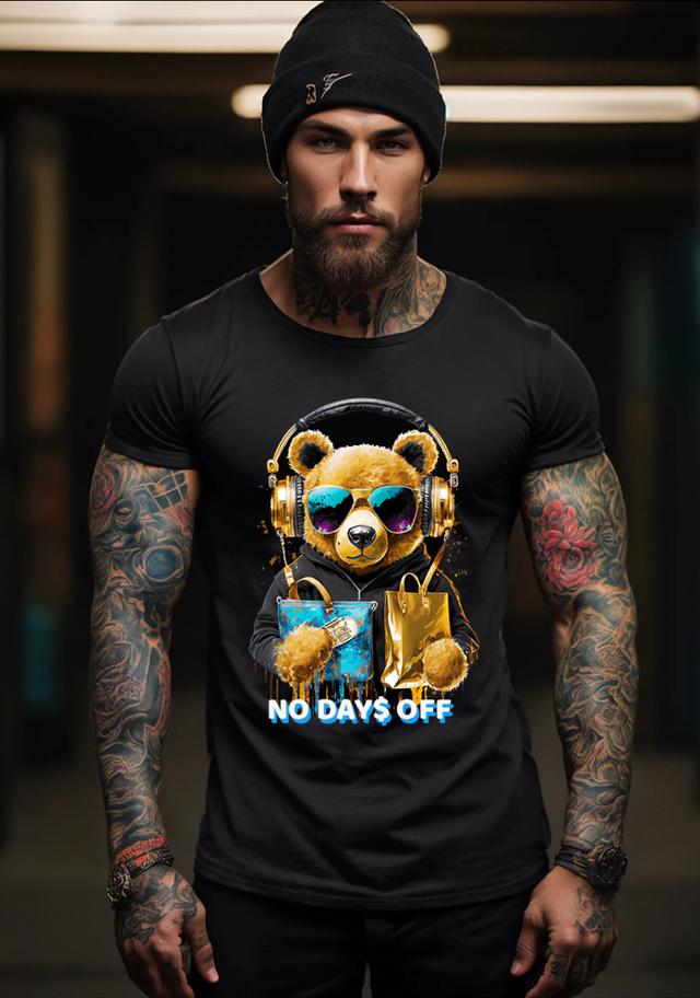 Camisetas exclusivas doradas con la bolsa de dinero de Teddy No Days Off | Grooveman Music