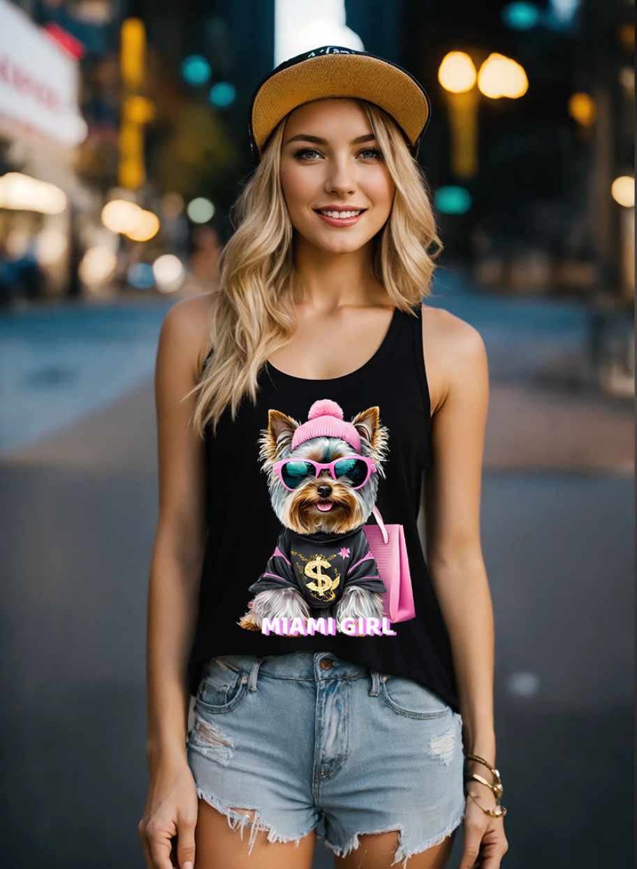 Yorkie Miami Girl Art Exclusive Tank Top | Grooveman Music