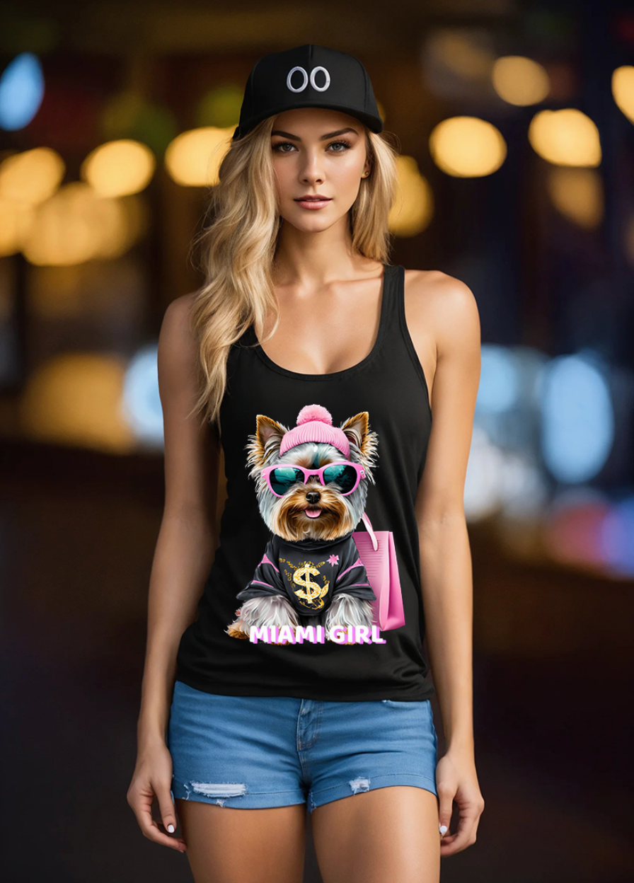 Yorkie Miami Girl Art Exclusive Tank Top | Grooveman Music