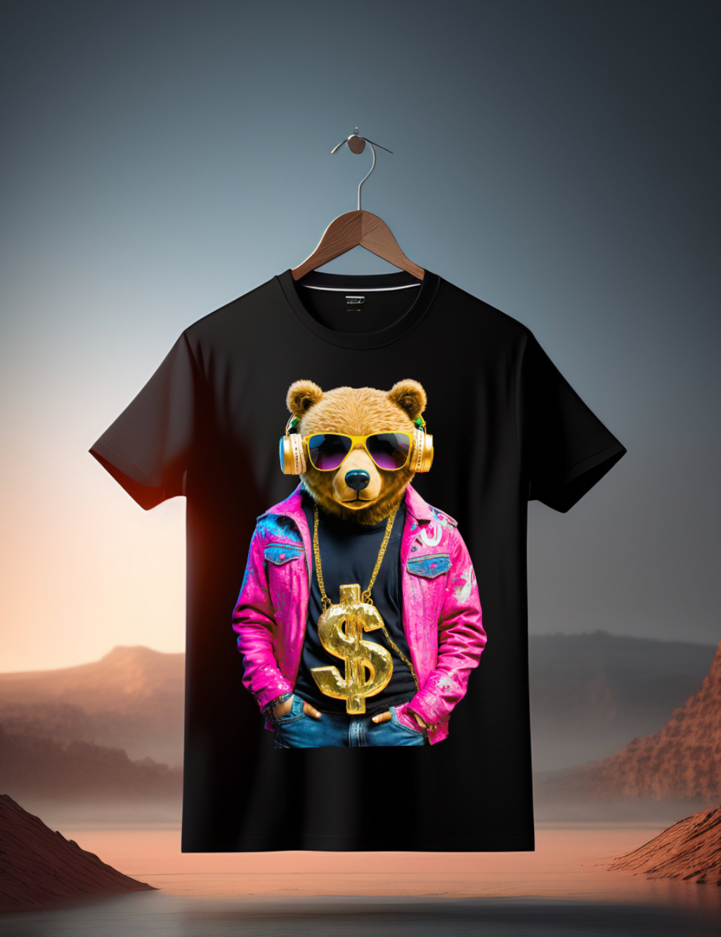 Teddy Pink Jacket gold Chain Necklace Art Exclusive T-Shirts | Grooveman Music