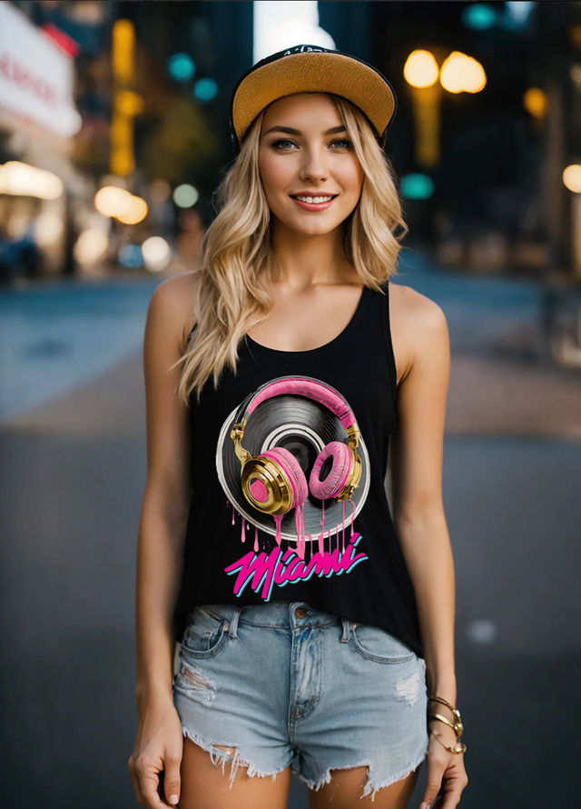 Camiseta sin mangas exclusiva con auriculares Miami Art | Grooveman Music