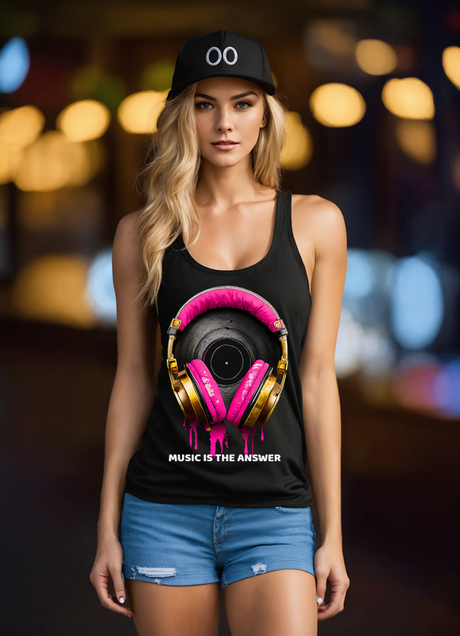 Camiseta sin mangas exclusiva con auriculares Music is the Answer Art | Grooveman Music