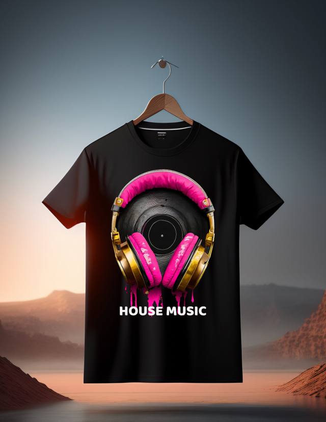 Camisetas exclusivas con arte de auriculares rosas de música house | Grooveman Music