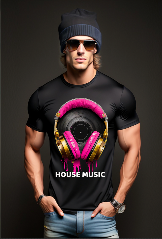 House Music Pink Headphones Art Exclusive T-Shirts | Grooveman Music