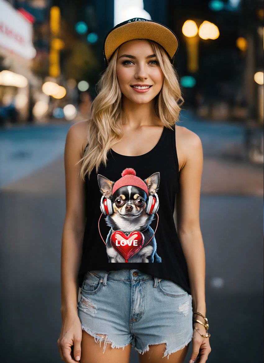 Camiseta sin mangas exclusiva con el mensaje Chihuahua Love Art | Grooveman Music