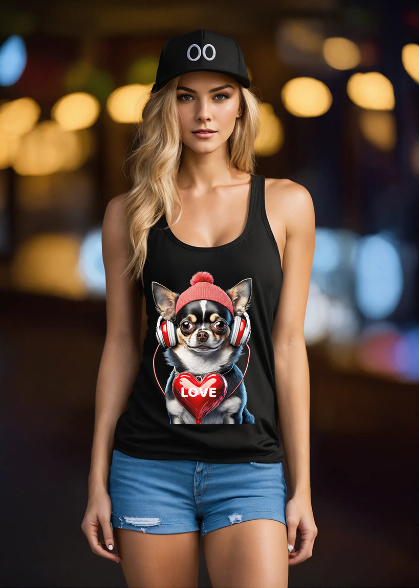 Camiseta sin mangas exclusiva con el mensaje Chihuahua Love Art | Grooveman Music