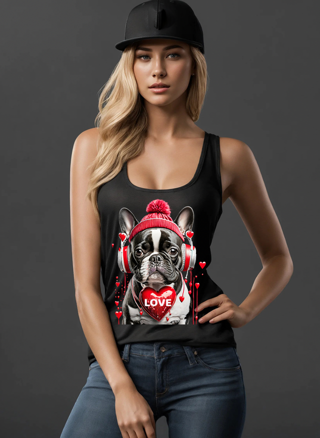 Camiseta sin mangas exclusiva con el mensaje Frenchie Love Art | Grooveman Music