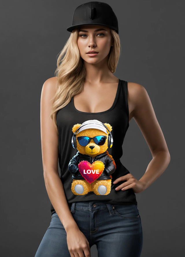 Camiseta sin mangas exclusiva con el tema Teddy Love Art | Grooveman Music