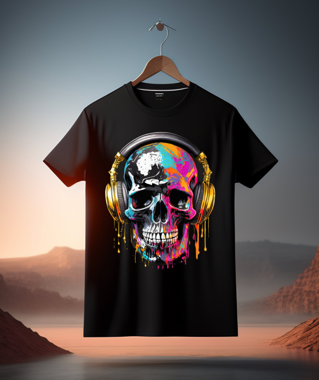 Skull Gold Headphones Art Exclusive T-Shirts | Grooveman Music