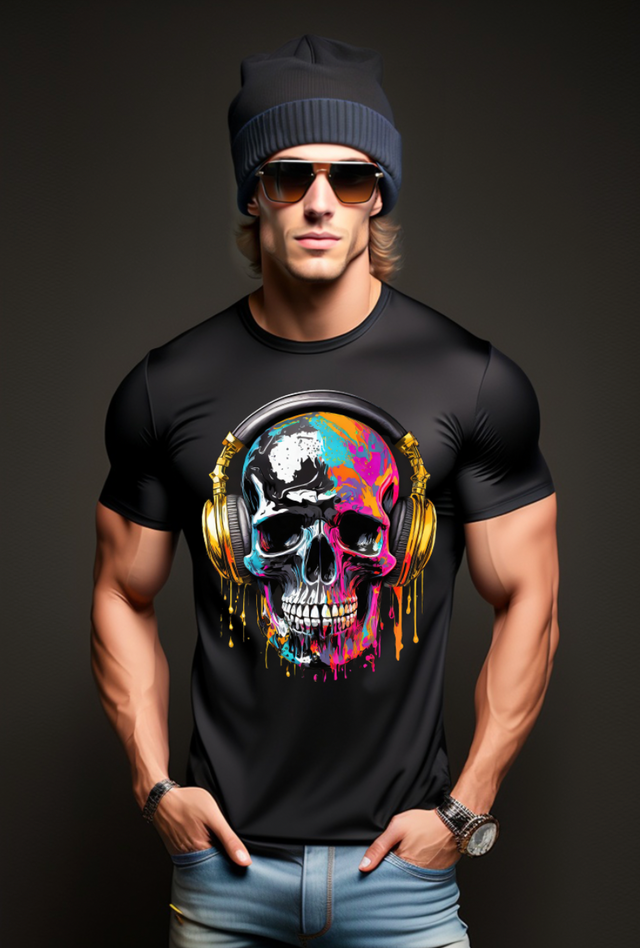 Camisetas exclusivas con auriculares dorados y calaveras | Grooveman Music