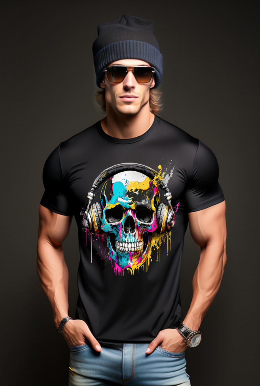 Camisetas exclusivas con arte en azul y amarillo de calaveras | Grooveman Music