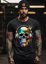 Camisetas exclusivas con arte en azul y amarillo de calaveras | Grooveman Music