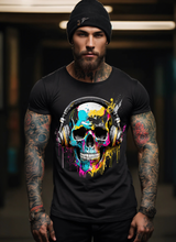 Camisetas exclusivas con arte en azul y amarillo de calaveras | Grooveman Music