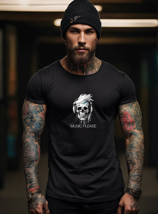 Camisetas exclusivas de la colección Skull Music Please Black | Grooveman Music