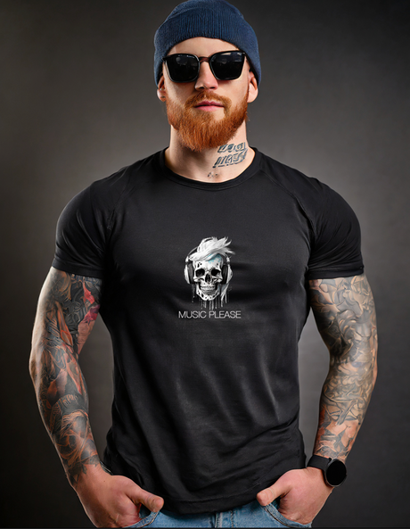 Skull Music Please Black Collection Art Exclusive T-Shirts | Grooveman Music