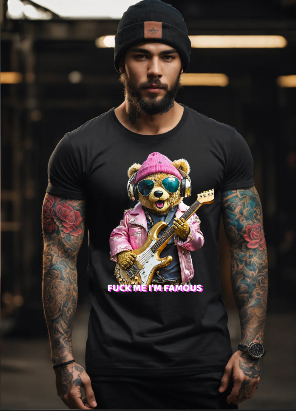 Teddy Guitar Fuck me I'm Famous Art Exclusive T-Shirts | Grooveman Music