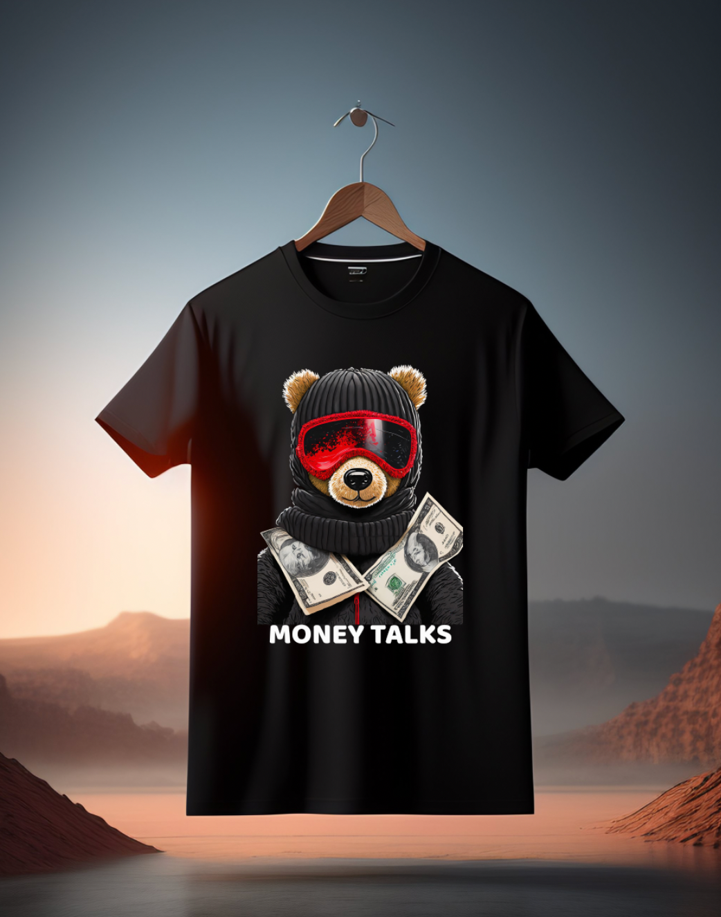 Camisetas exclusivas de Teddy Sky Mask Money Talks Art | Grooveman Music