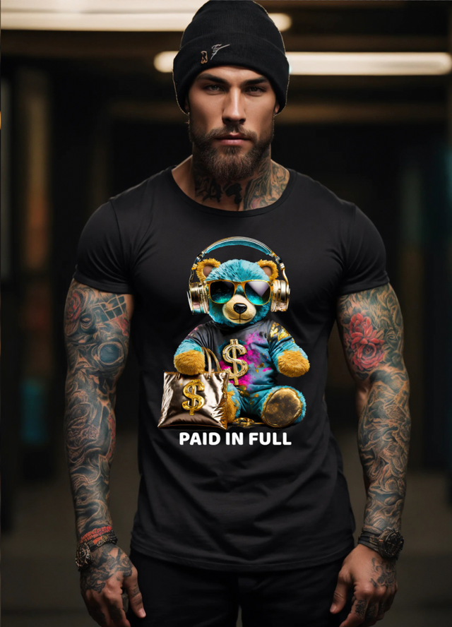 Camisetas exclusivas con el logo de Teddy Blue Paid in Full Art | Grooveman Music