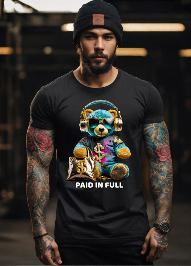 Camisetas exclusivas con el logo de Teddy Blue Paid in Full Art | Grooveman Music