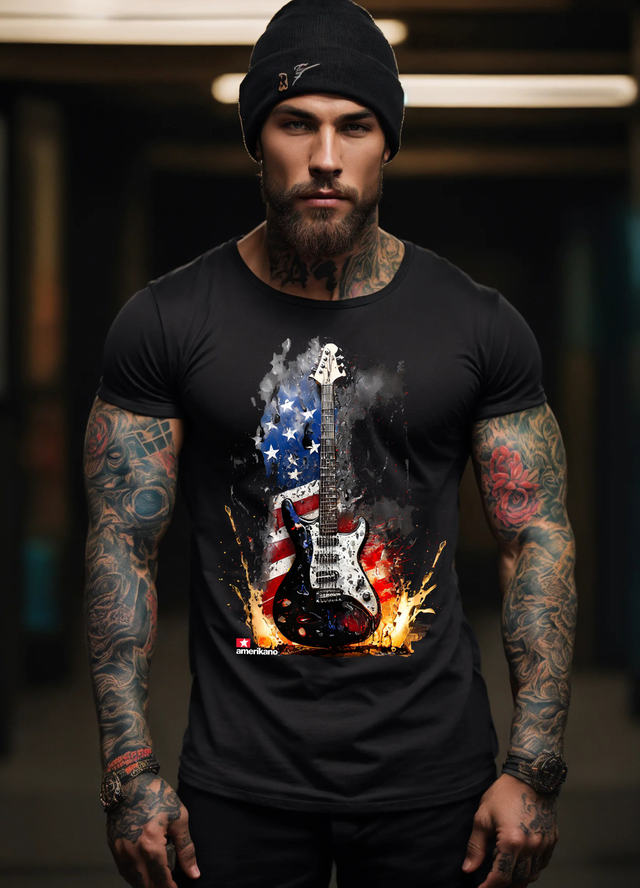 Camisetas exclusivas con la bandera de guitarra de Amerikano TM | Grooveman Music