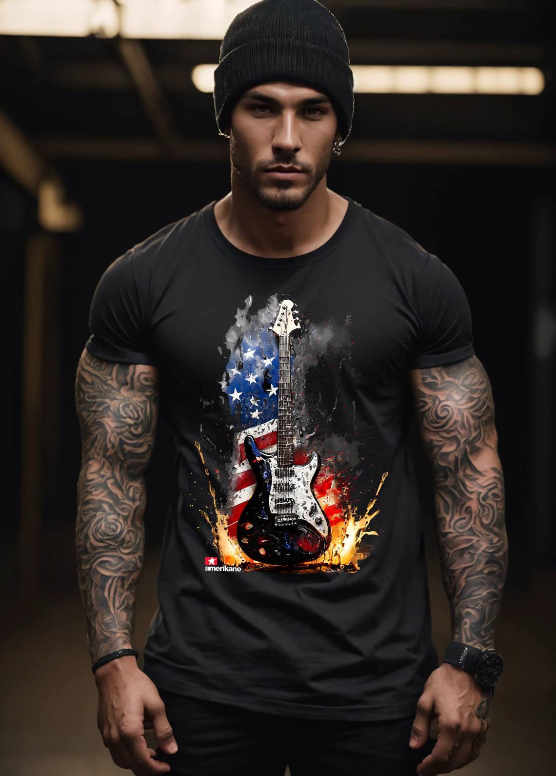 Camisetas exclusivas con la bandera de guitarra de Amerikano TM | Grooveman Music