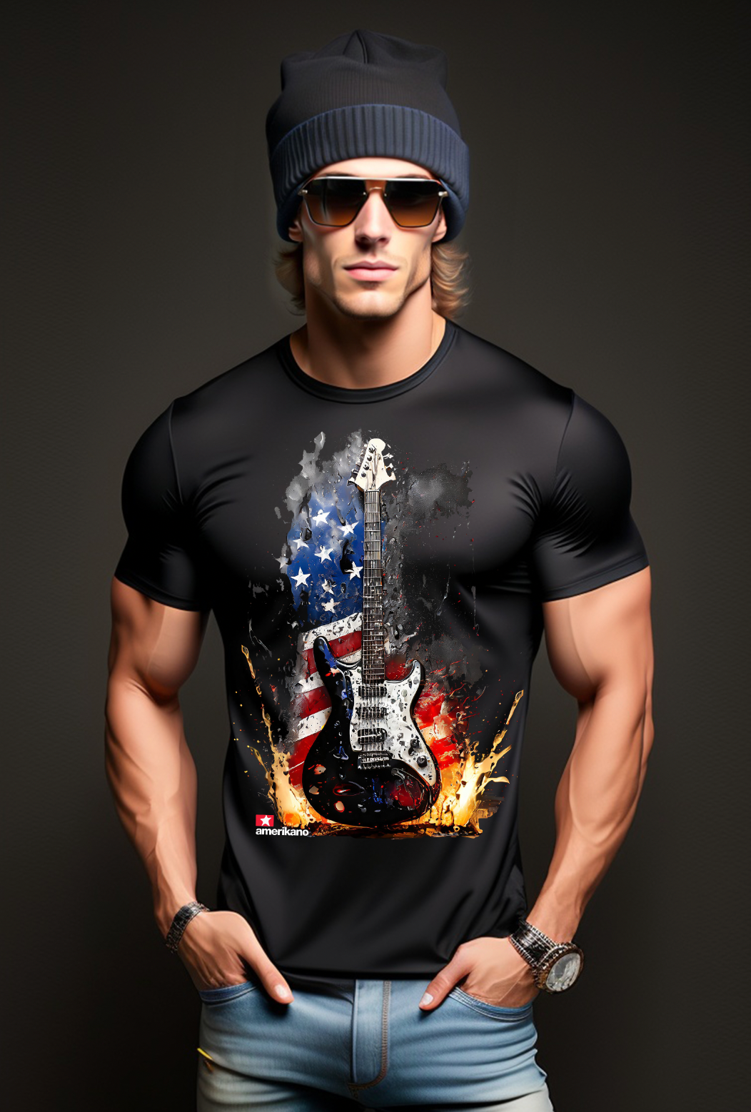 Camisetas exclusivas con la bandera de guitarra de Amerikano TM | Grooveman Music