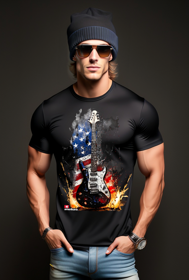 Camisetas exclusivas con la bandera de guitarra de Amerikano TM | Grooveman Music