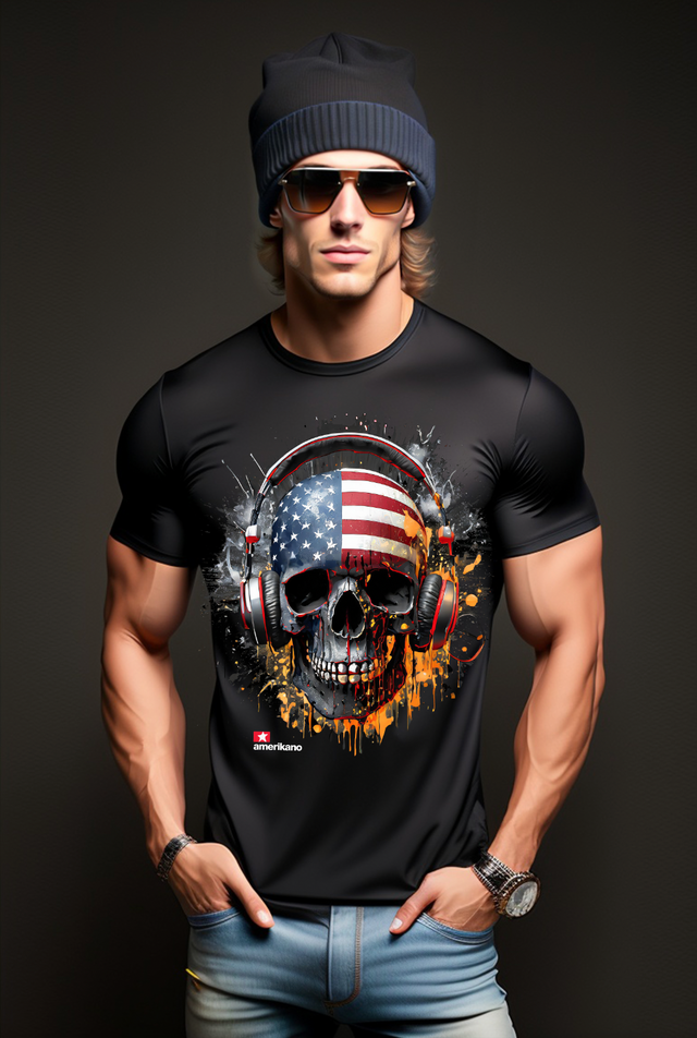 Camisetas exclusivas con la bandera de calavera de Amerikano TM | Grooveman Music