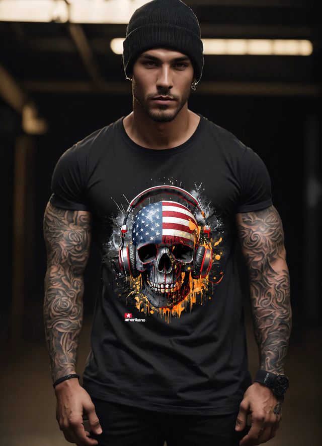 Camisetas exclusivas con la bandera de calavera de Amerikano TM | Grooveman Music